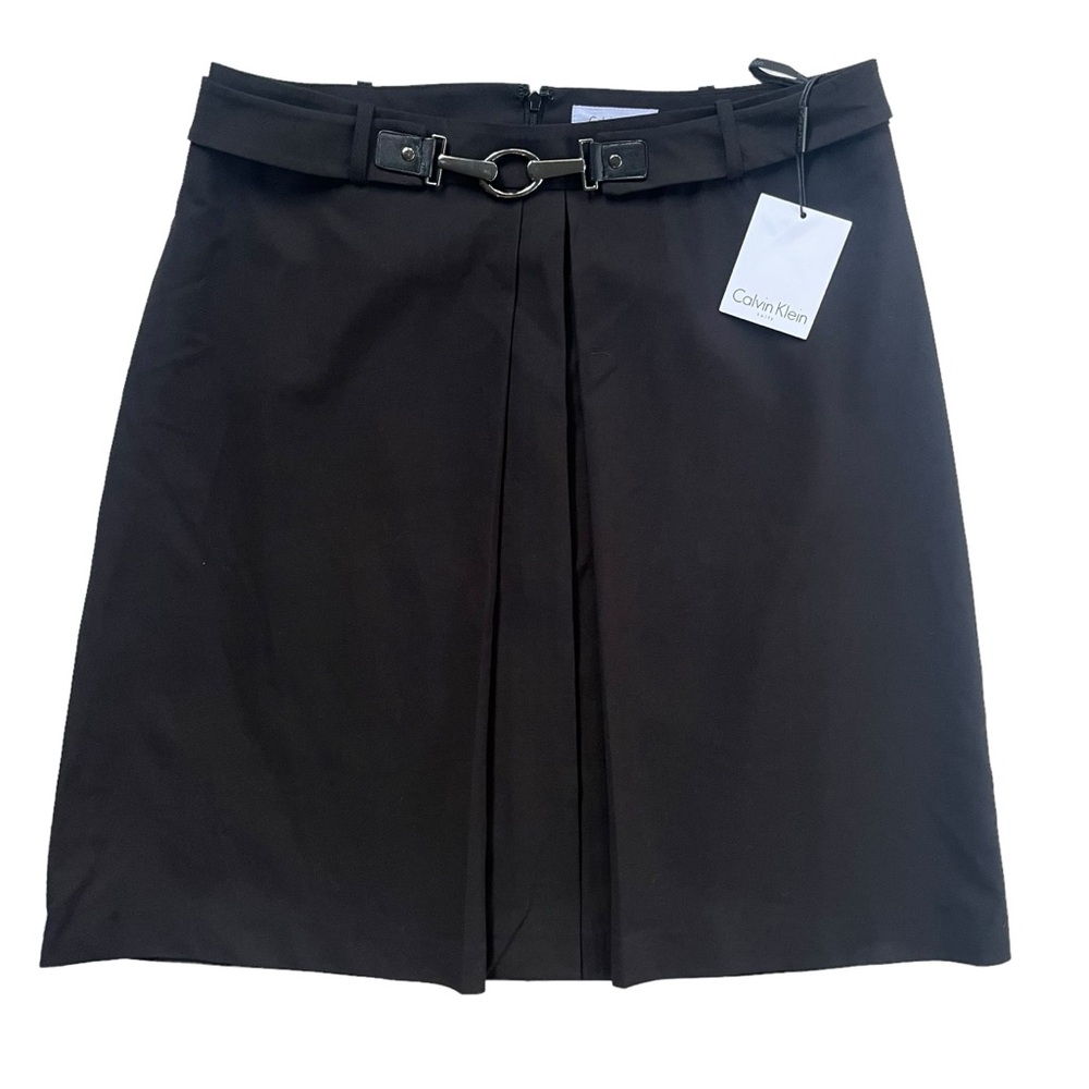 Calvin Klein Suits Women’s Size 12 Black Belted Pleated A-line Skirt ST#S25ST860